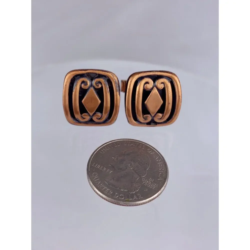 Copper & Black Modernist Scroll Cufflinks Diamond Modern Vintage L1
